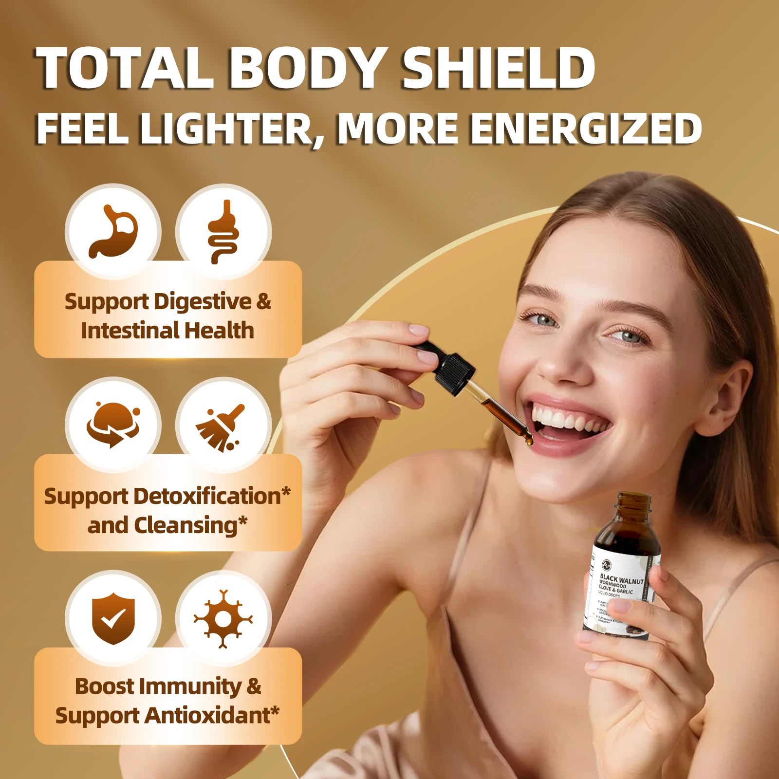 قطرات سائلة من خشب الشيح من خشب الجوز الأسود - تنظيف الأمعاء السريع وصحة الجهاز الهضمي مع البربرين، وخالية من الكحول، وصديقة للأمعاء