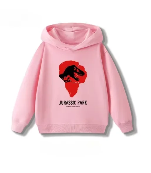 Bluzy dziecięce z kapturem na wiosnę i jesień z nadrukiem dinozaurów z Parku Jurajskiego, luźne, codzienne bluzy dla chłopców i dziewcząt, ubranka dla niemowląt.