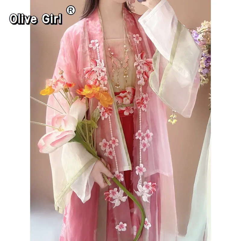 Olivegirl Hanfu Dress Traditional Chinese Clothing Women's Clothing Spring Print Gradient Embroidery Fairy Cosplay view 3