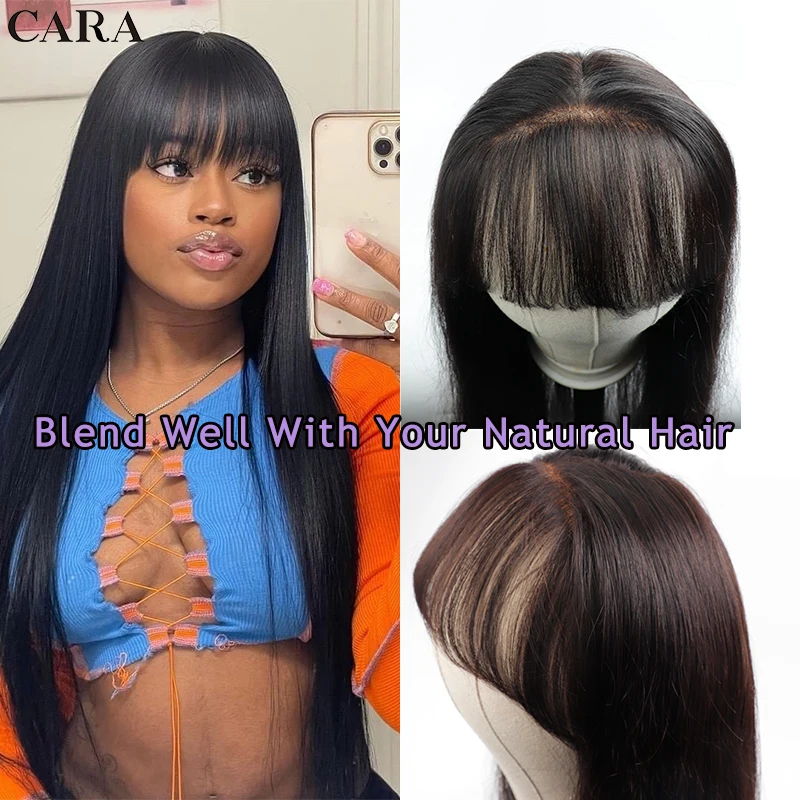 HD Lace Human Hair Bangs Blunt Cut Hair Fringe Bang 6x1inch No Clips invisible Natural Hairline With Baby Hair For Women Black