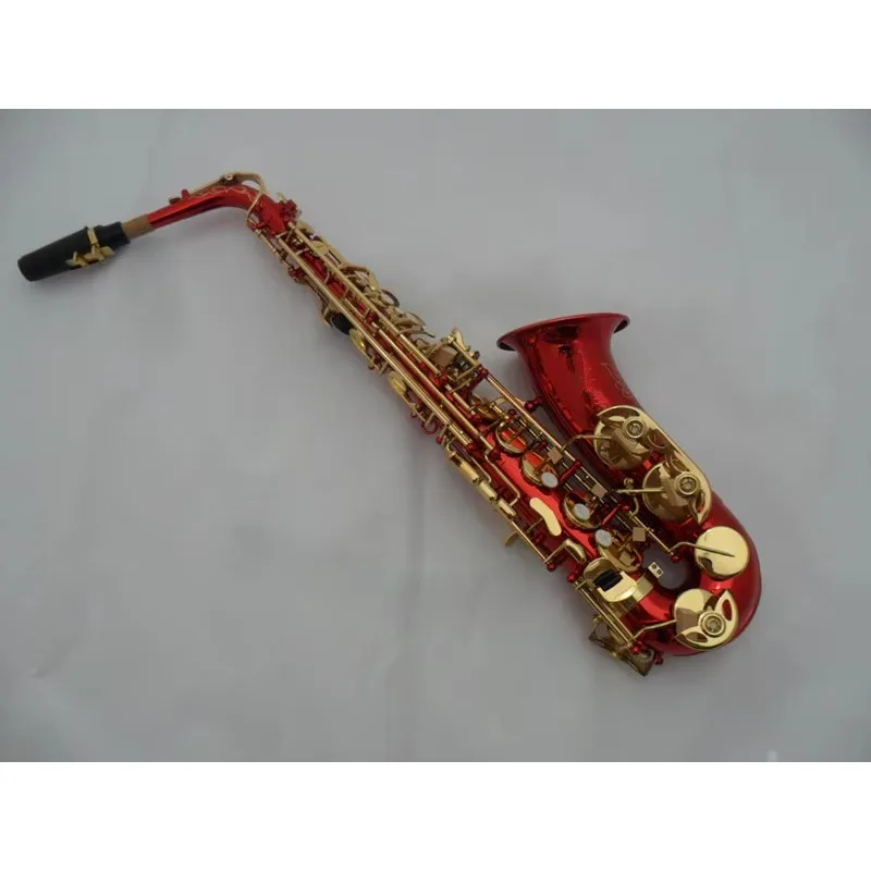 Customizable E-Flat Alto Saxophone In Red Lacquer Gold Keys Direct Supply Bassoon Style Playing Musical Instrument Accessory