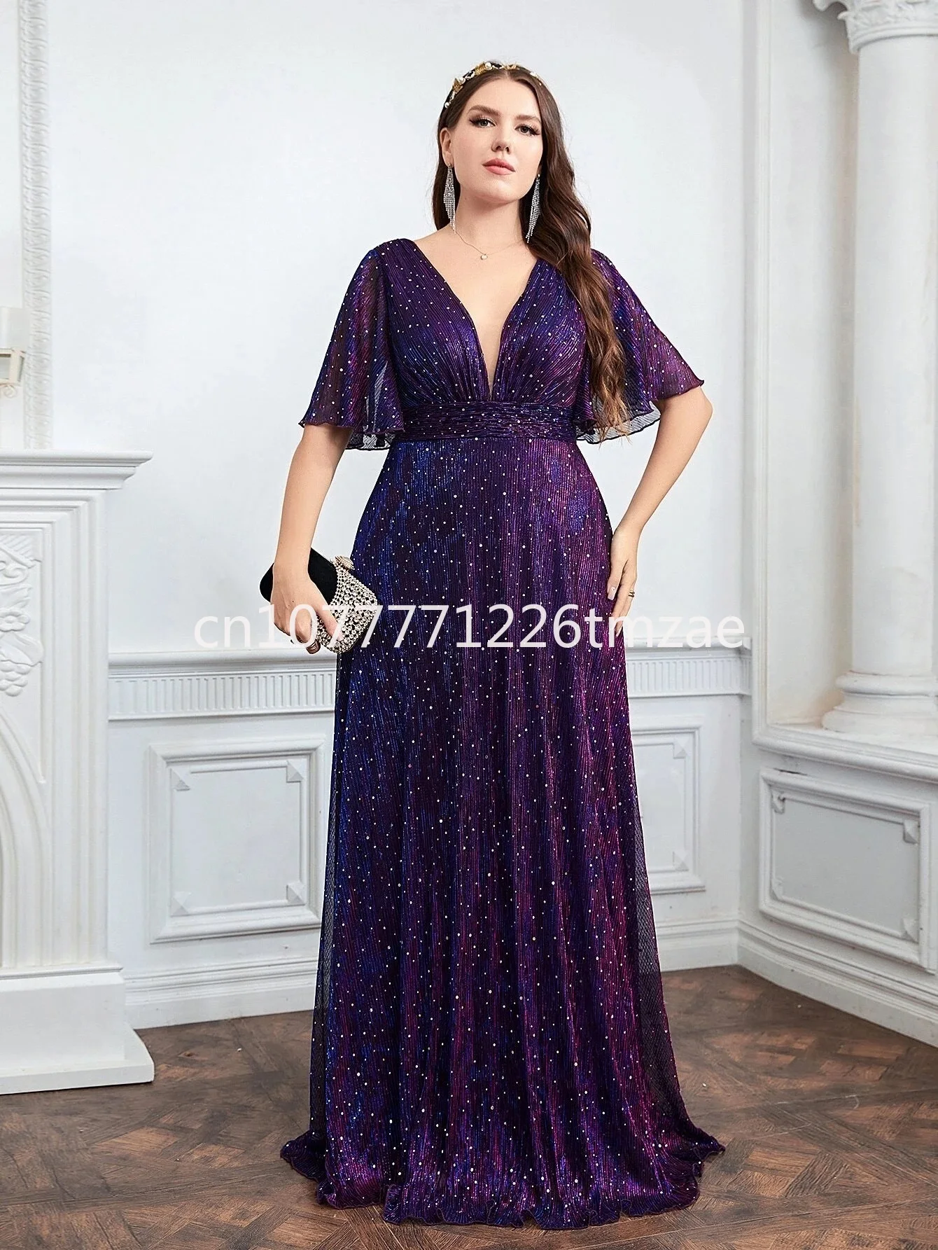 Fashion Women Wedding Elegant Lace Crystal Applique Bridesmaid Dress Large Women plus Size Party Dress