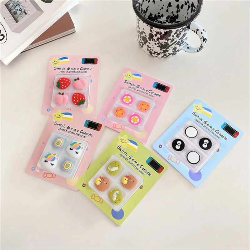 4pcs Cute Cartoon Joystick Cover Thumb Stick Grip Cap For Nintendo Switch Oled Lite JoyCon Controller Gamepad Soft Silicone Case