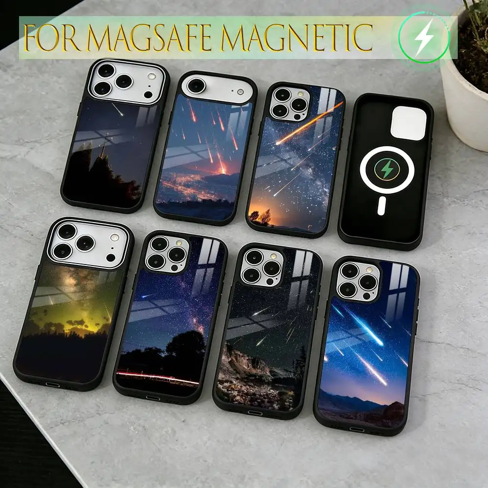 

Meteors in the Night Sky Phone Case For iPhone17,16,15,14,13,12,11 Plus,Pro Magnetic For Magsafe Wireless Charging