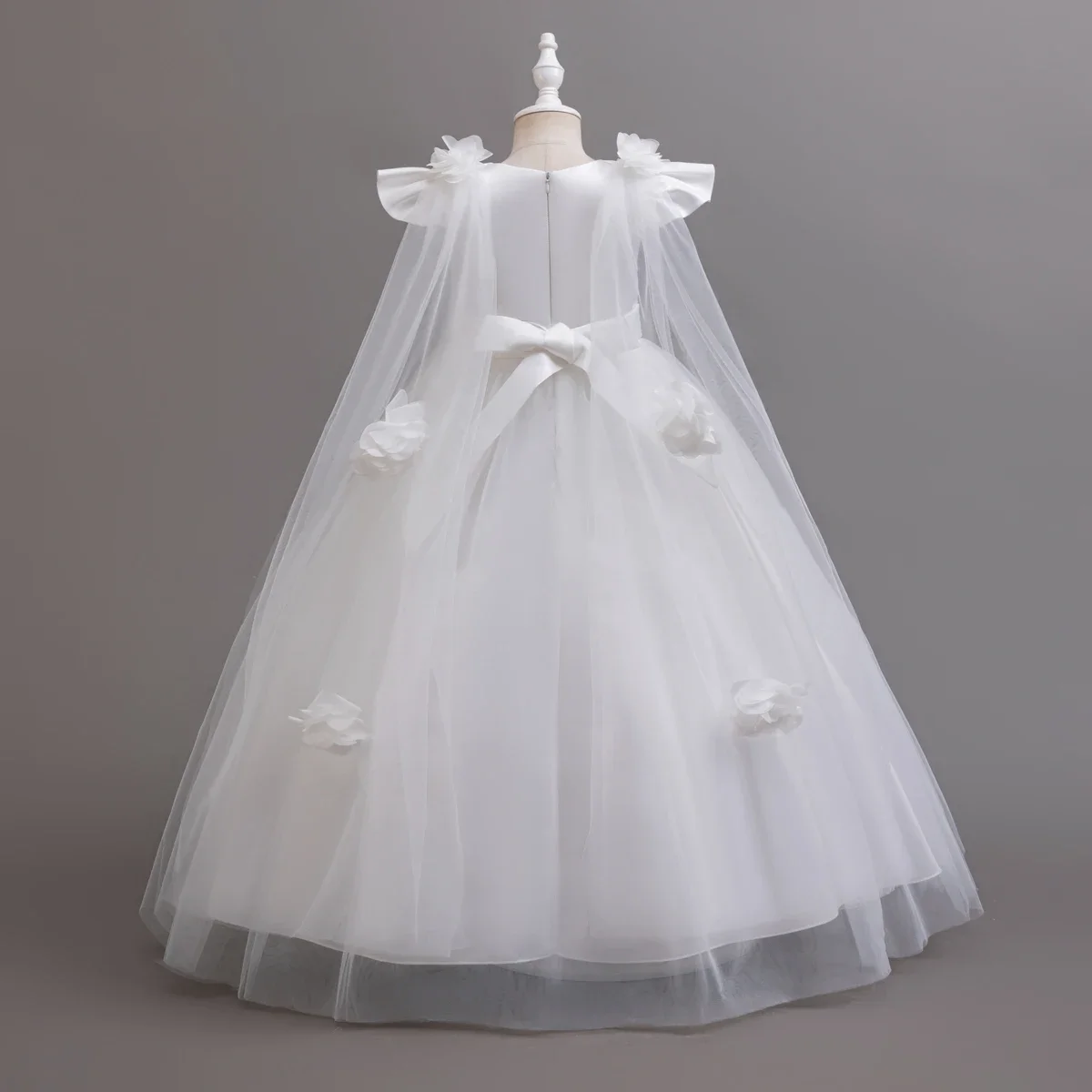 

Long Tulle Flower Girl Dresses for Wedding Guest Kids Bridesmaid White Lace Formal Performance Party Ball Gown 10 12 Year