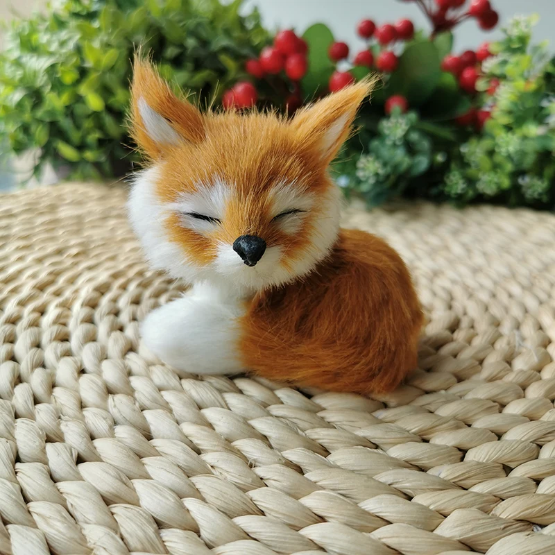 Kawaii Realistic Fox Plush Toy Animal Figures Figurines Cute Little Kitsune Doll for Children Kids Table Car Decoration Ornament