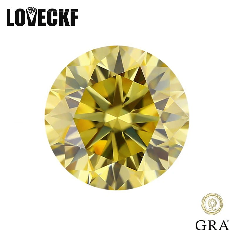 Vivi Yellow Moissanite Loose Gemstones 0.5-3.0ct VVS1 Round Cut Moissanita Lab Diamond Positive Pass Tester with GRA Certificate