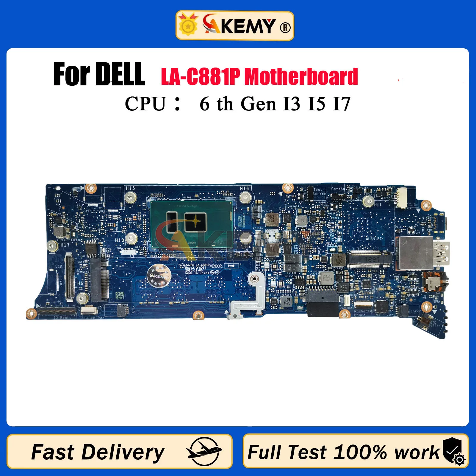 

LA-C881P для ноутбука DELL XPS 13 9350, материнская плата с процессором i5 i7 CN-078F9T 076F9T 0TG3CN 0H67KH 0V33HM, материнская плата, 100% тестирование
