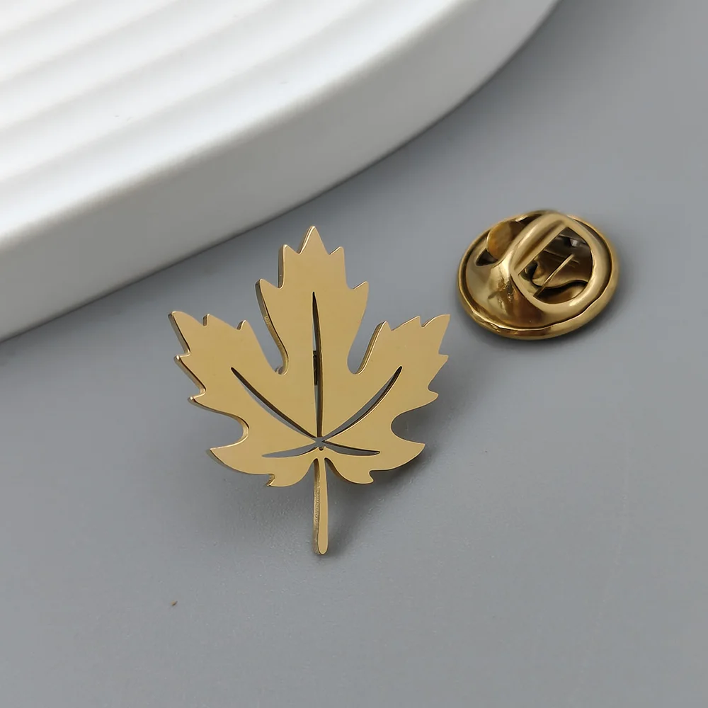 Maple Leaf Gold Plated Badge, Silver Collar Brooch, Lapel Pin Black, Nameplate Suit Accessories Set, Men\'s Gift