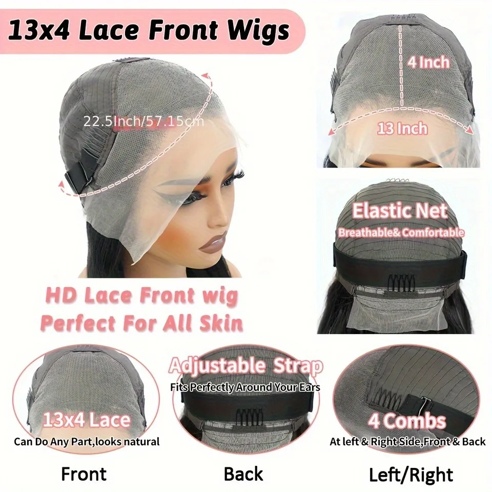 إغلاق دانتيل 13 × 4 مقطوع مسبقًا، شعر مستقيم بكثافة 250%، مظهر طبيعي لشعر الأطفال للنساء مثالي للارتداء الكاجوال