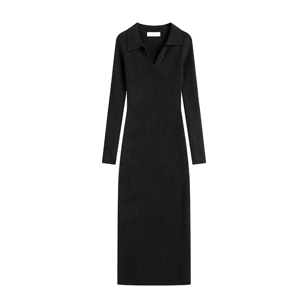 Knitted Dress Women Korean Style Autumn Winter Long Sleeve Casual Maxi Vestidos Bodycon Female All-match Warm Tender Basic Chic