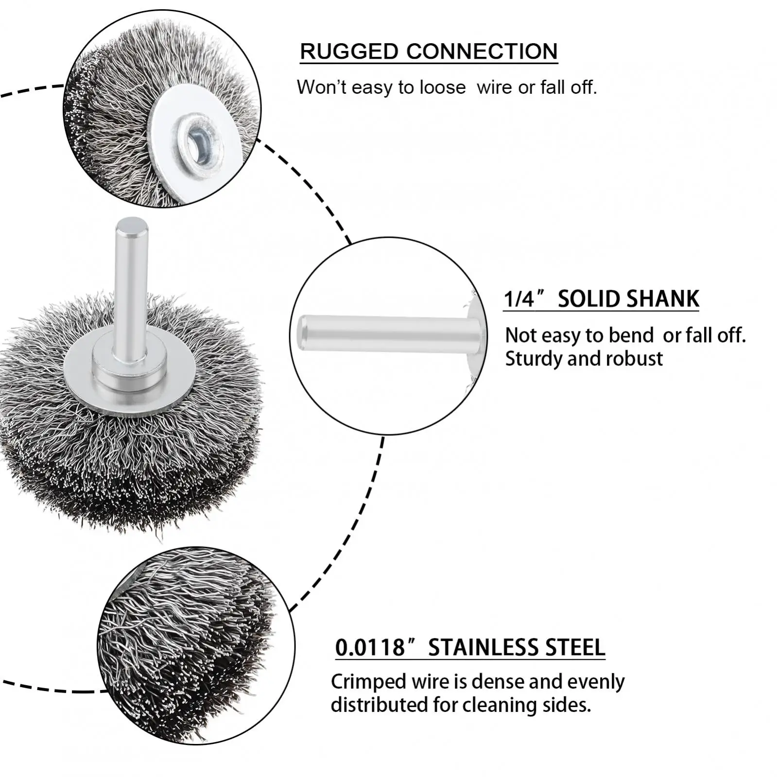 Heavy Duty Crimped Wire Wheel Brushes Stainless Steel Wire Brush for Drill Attachment / Power Operated Grinders / Removal Paint