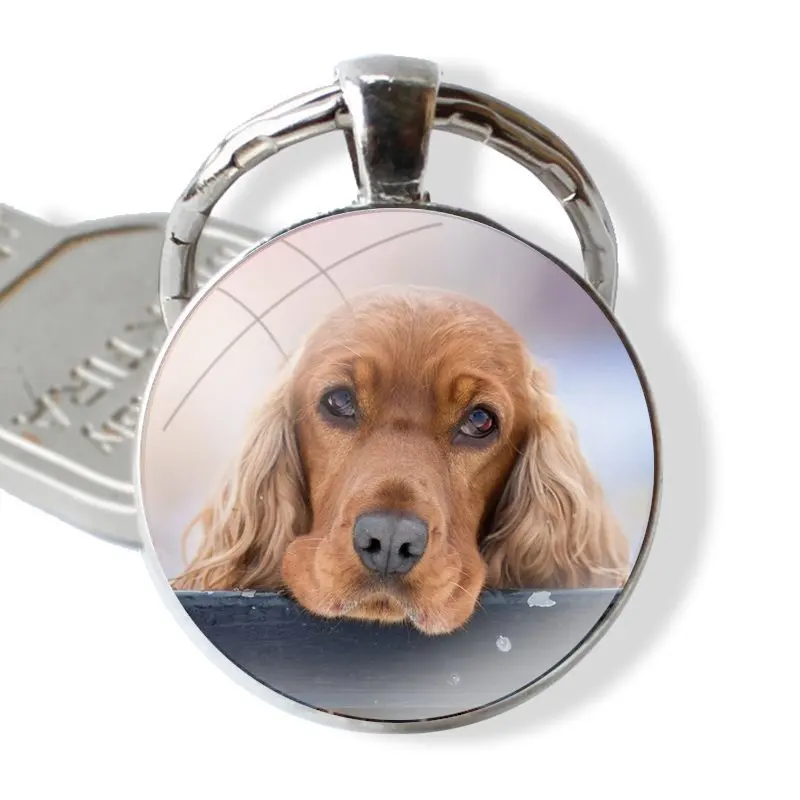 Cocker Spaniels dog puppies Keychain Handmade Glass Cabochon Key Ring Holder Pendant Key Chains