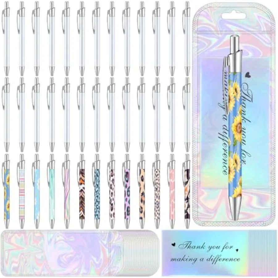 

Pcs Sublimation Pen Blank Kit Heat Transfer Ballpoint Pen with Shrink Wrap Pouch Bag Holographic Thank You Card Personalized Gi