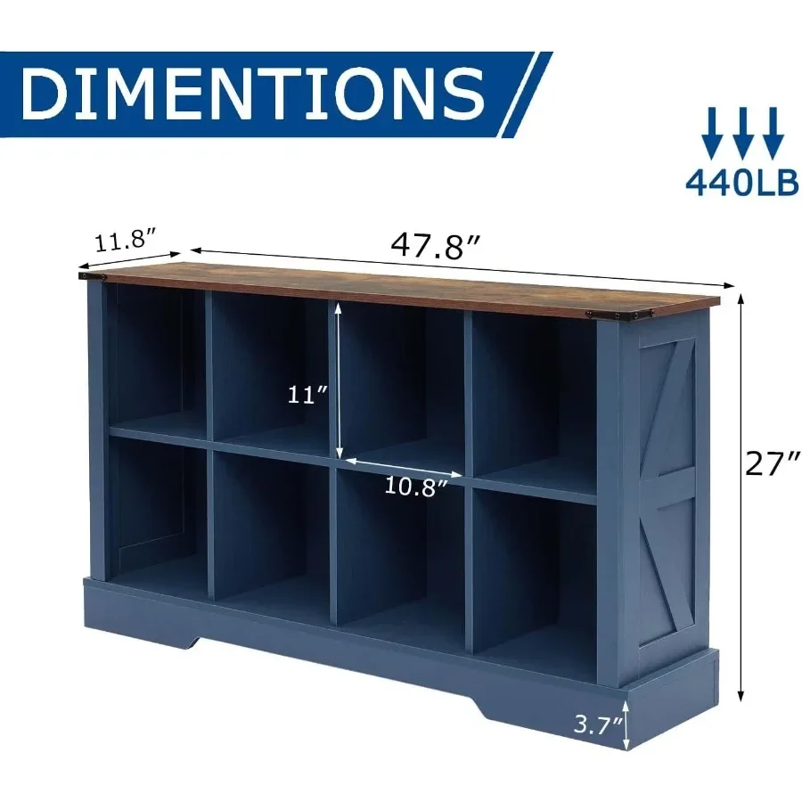8 Cube Storage Organizer, 2-Tier Book Shelf with LED Lights, Farmhouse Wood Display Bookcase Cabinet for Living Room, Bedroom, view 3