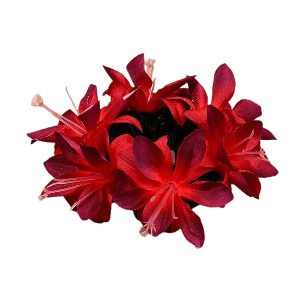 Tropical Artificial Flower Hair Scrunchie Lightweight Reusable Women's Flower Hair Band Elastic Simulated Orchid