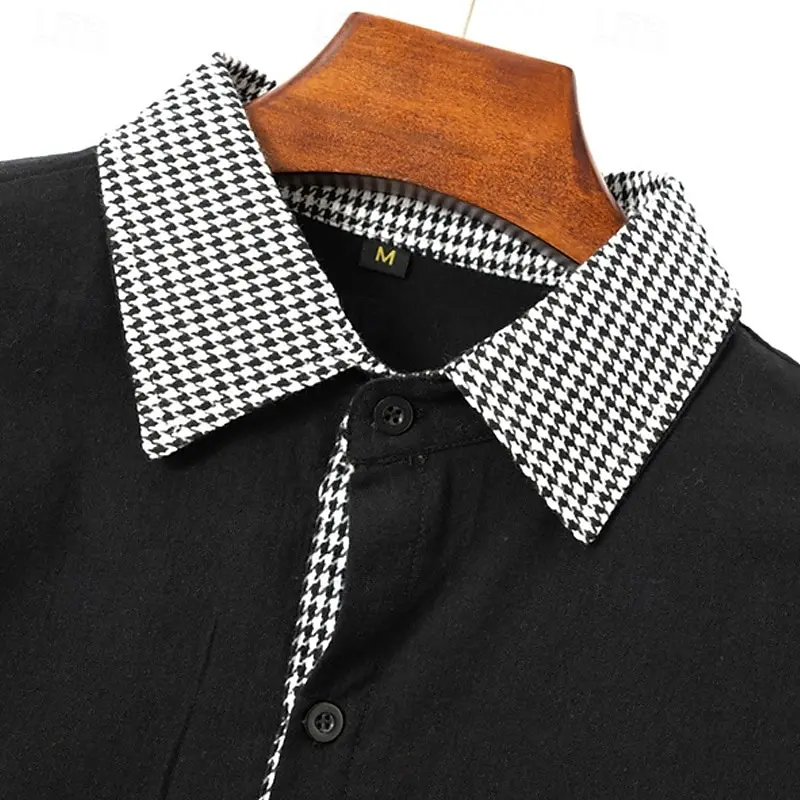 2025 new cross-border men's checkered patch shirt Amazon men's casual long sleeved shirt