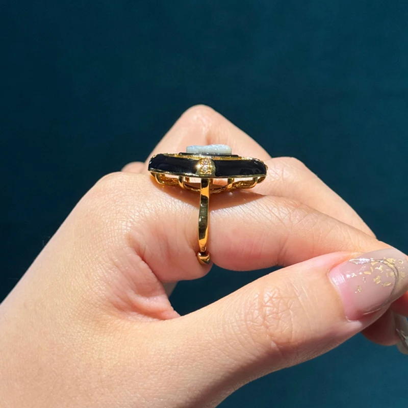 

Vintage Zircon Cameo Rings Jewelry Black Gold Color Enamel For Woman Beauty Head Adjustable Unique Luxury Designer Wedding 2025