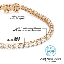 Attagems Original 3mm 4mm Moissanite Tennis Bracelet for Women Man D Color Pass Diamond Tester 925 Silver Wedding Party Jewelry