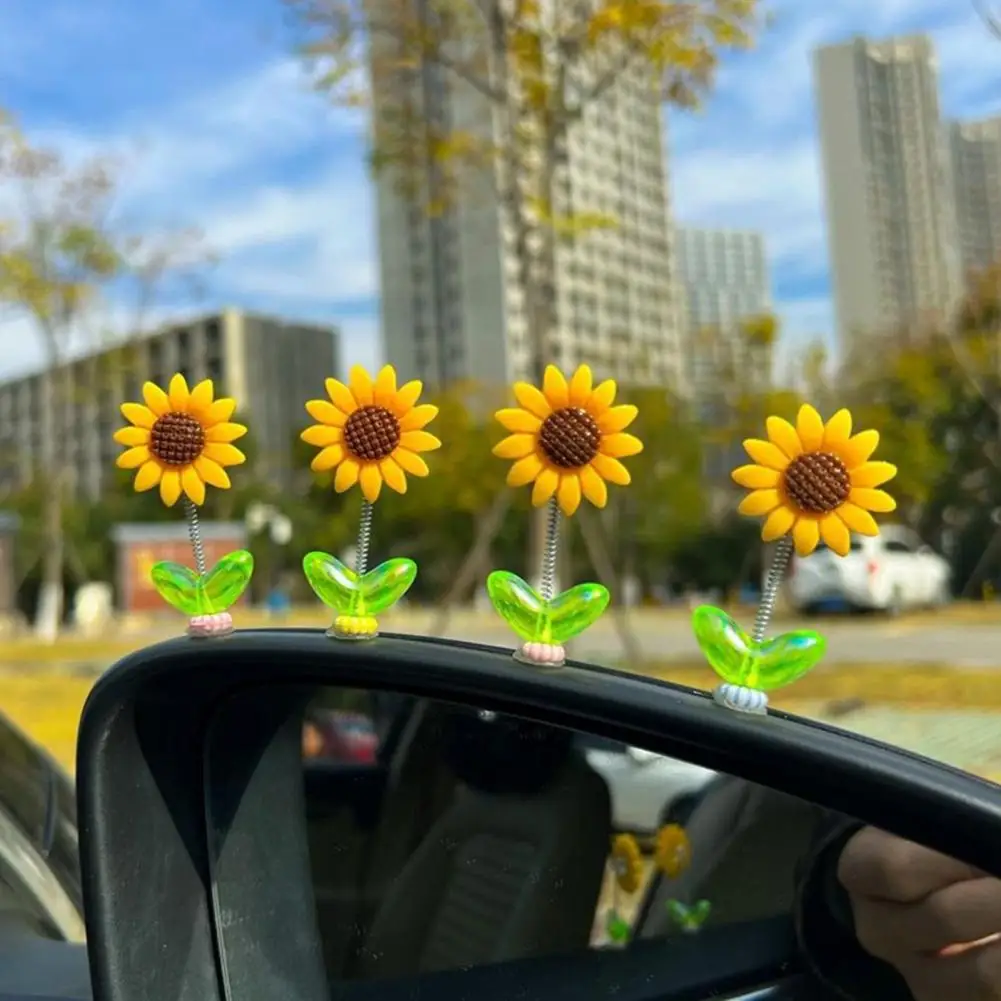 5/8/10Pcs Sunflower Decoration Car Ornament Mini Size Easy To Install Spring-loaded Sunflower Car Dashboard Decoration