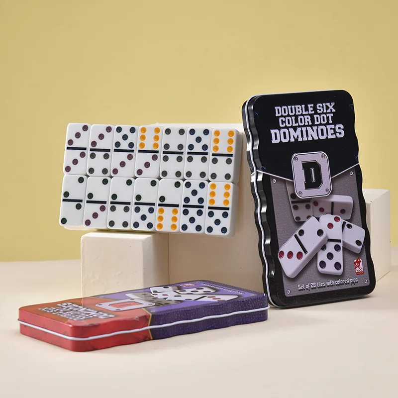 Double Six Dominoes, 28 Tile Colored Dots Domino Game Set with Tin Box, Classic Family Board Games for 2-4 Players