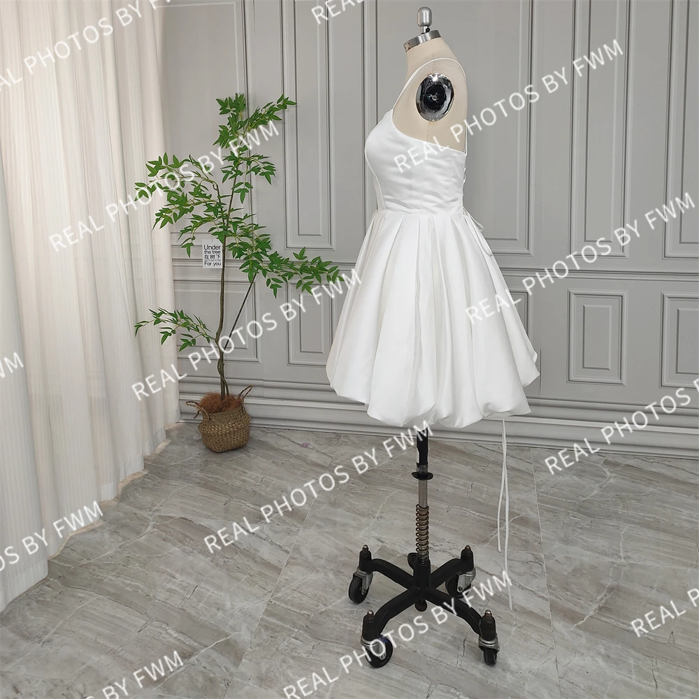 15982 # foto reali semplici ma eleganti senza spalline in raso Mini abito da sposa donna abito da sposa corto per Paryt