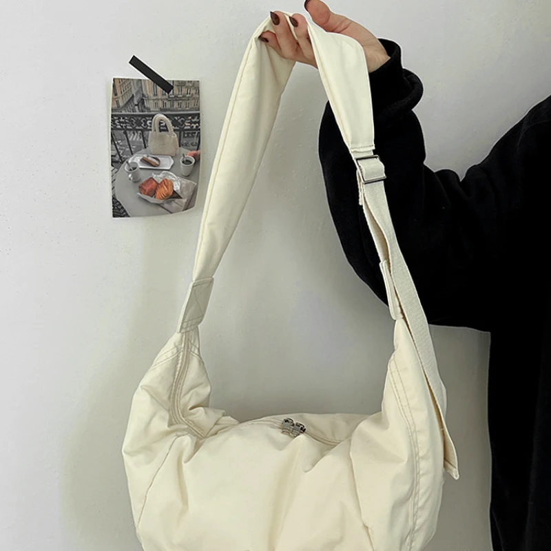 Bolsa tiracolo de grande capacidade para mulheres, bolsa de ombro simples e versátil, algodão, moda casual