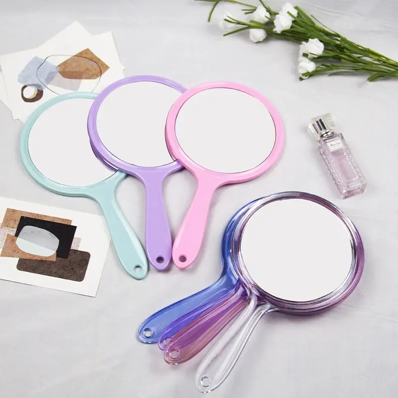 

Double Side Handheld Mirror 1x/3x Magnifying Mirror With Handle Transparent Hand Mirror Rounded Shape Makeup Mirror