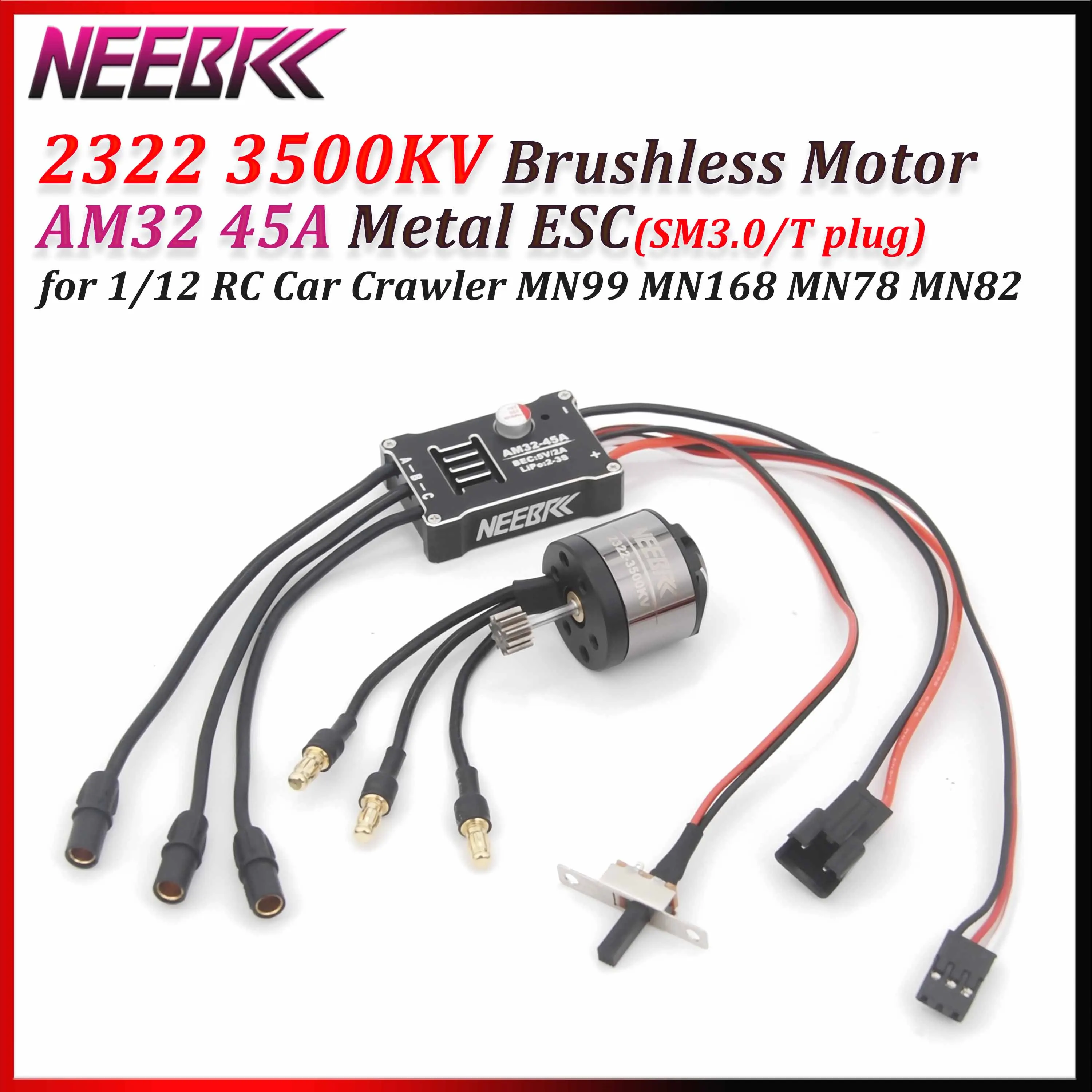 

Новый бесщеточный двигатель NEEBRC 2322 3500KV AM32 45A с металлической вилкой ESC T для 1/12 RC Car Crawler MN99 MN168 MN78 MN82 Обновленный комплект питания