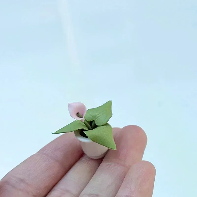 2PCS 1:12 Dollhouse Miniature Plants Small Flower Pots Model Funiture Accessories For Doll House Decor Kids Pretend Play Toys