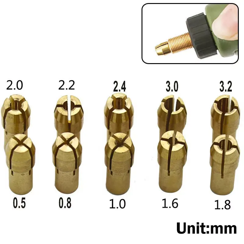 10Pcs 0.5/0.8/1-3.2mm Electric Grinding Accessories Drill Brass Electric Grinder Four-Prong Collet Chuck For Dremel Rotary Tool view 4