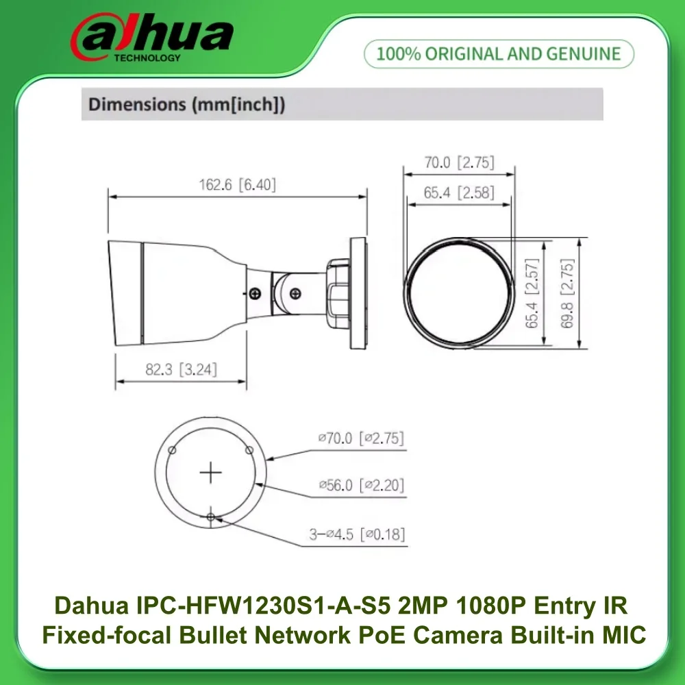 Dahua IPC-HFW1230S1-A-S5 2MP 1080P Entry 30M IR Fixed-focal Bullet Network PoE IP Camera Built-in MIC IP67 Motion Detection