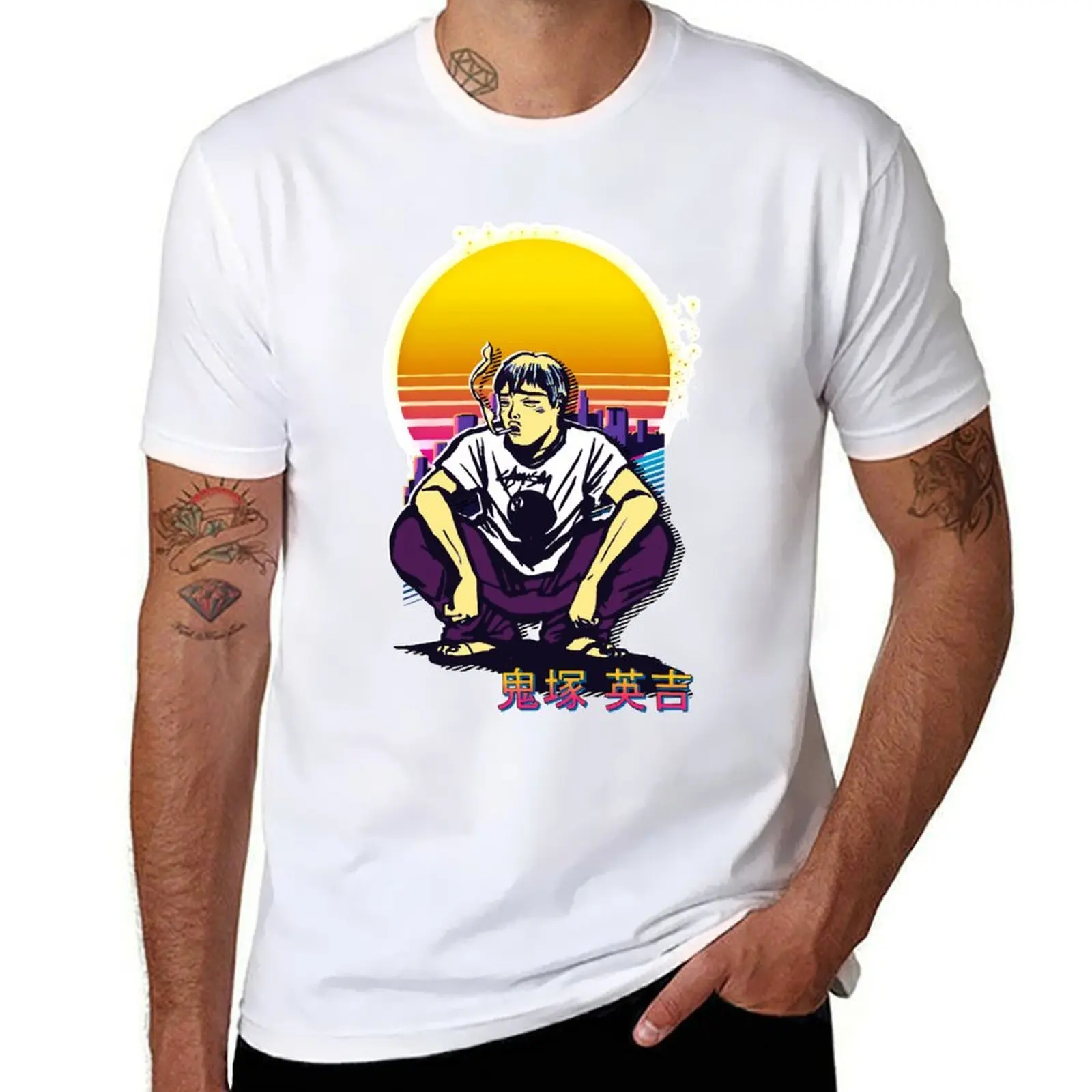 

GTO Eikichi Onizuka Retrowave T-Shirt Stylish Print Short Sleeve Tee