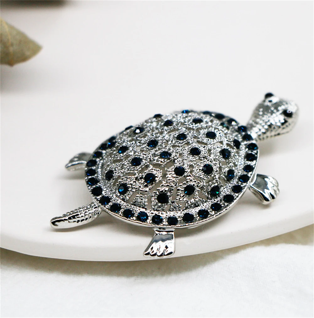 Sliver Color Full Rhinestone Turtle Brooch Pins Luxury Design Metal Animal Casual Office Brooches For Women Jewelry Gifts