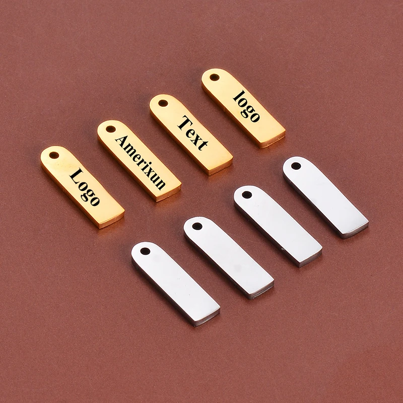 5pcs/lot Free Engrave Mirror polishing Stainless Steel Rectangle Charm Personalized Metal Pendant Charms Customized With Logo