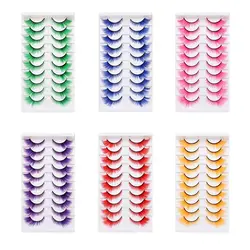 10 Pairs Colorful Colored Lashes Red Green Pink Blue Yellow Dramatic Look Fake Eyelashes Soft Fluffy False Eyelashes