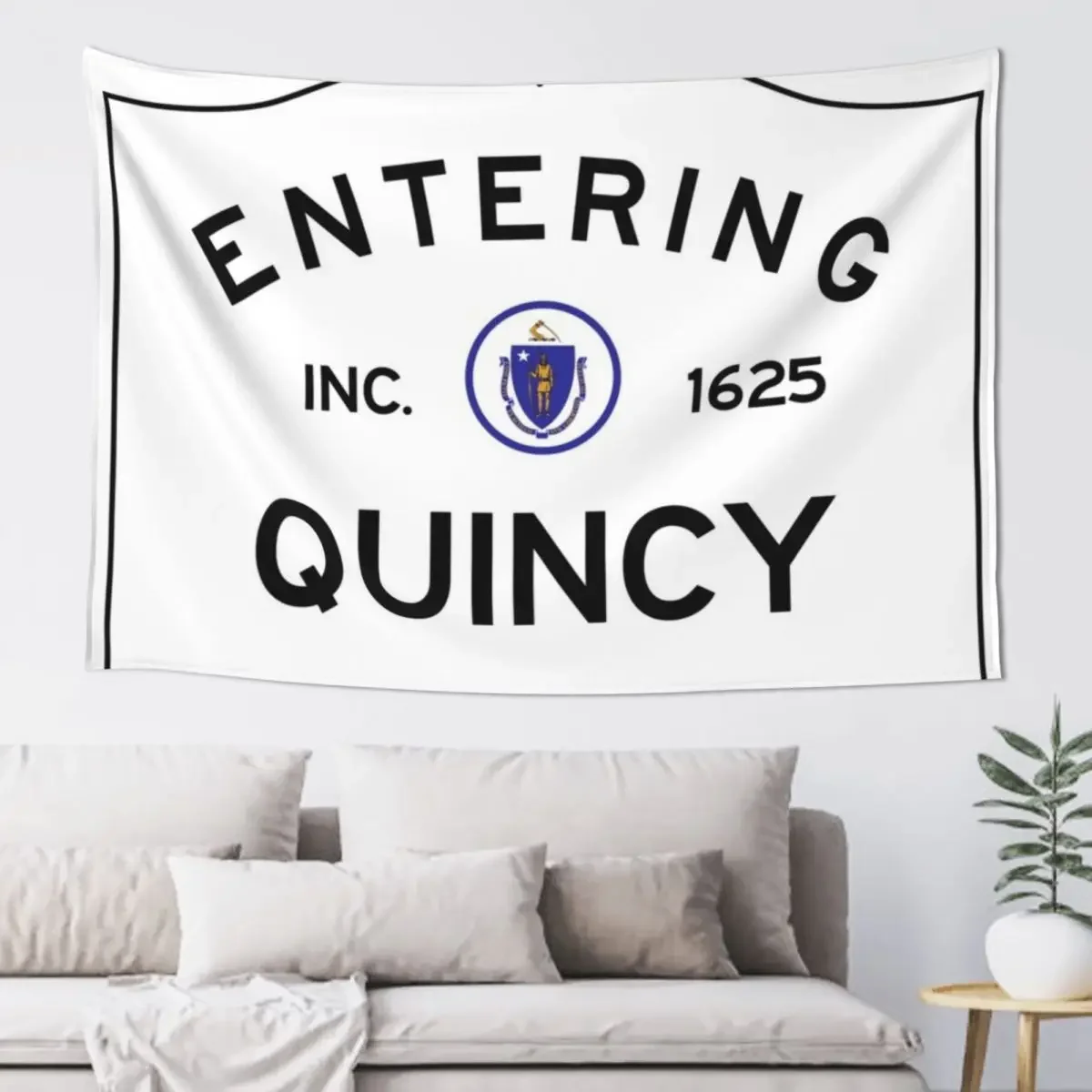 

Entering Quincy - Commonwealth of Massachusetts Road Sign Tapestry Home Decor Aesthetic Bedrooms Decor Wall Carpet Tapestry