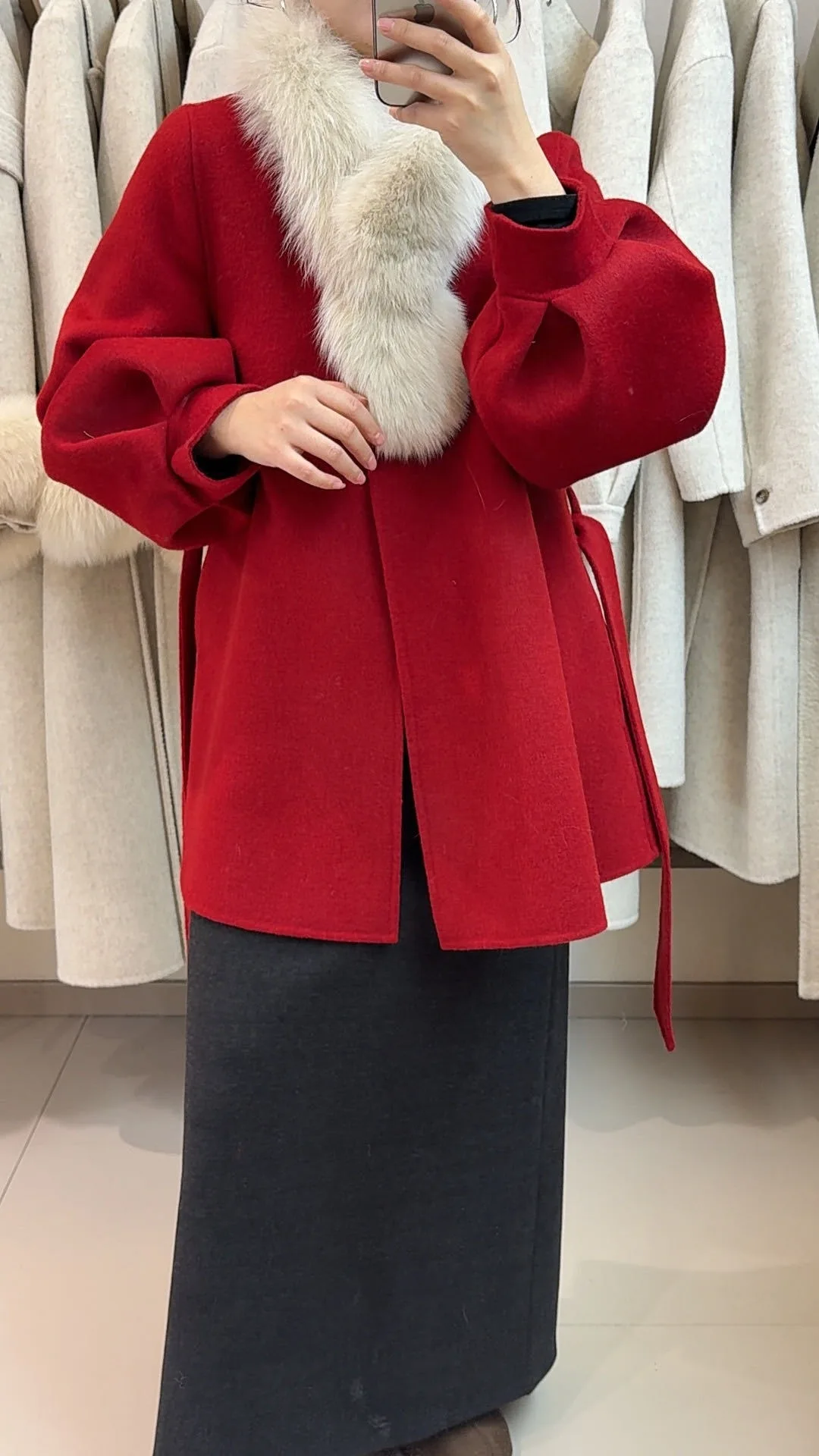 OFTBUY Women's Short Wool Coat Real Fox Fur Collar Belted Waist Woolen Clothing Winter Warm Luxury Slim Solid Color Outerwear