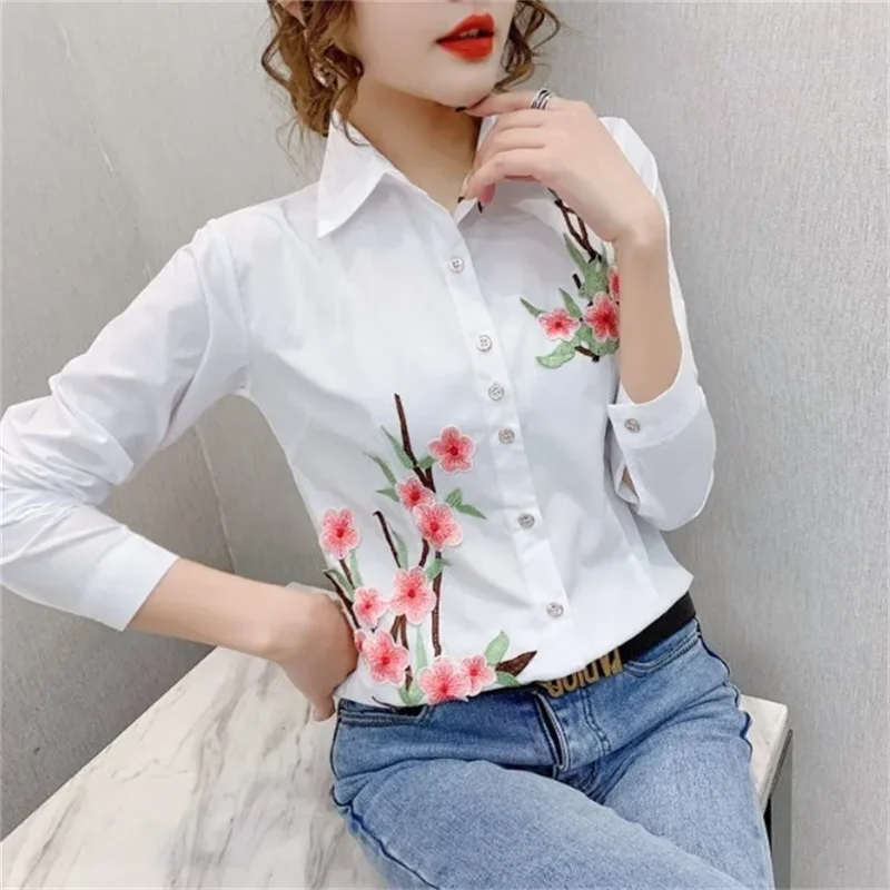 

Literature Blouses For Women Ethnic Artistic Shirt Whirt Blouse Temperament Base Top Long Sleeve Button Shirt Embroidery Blousas