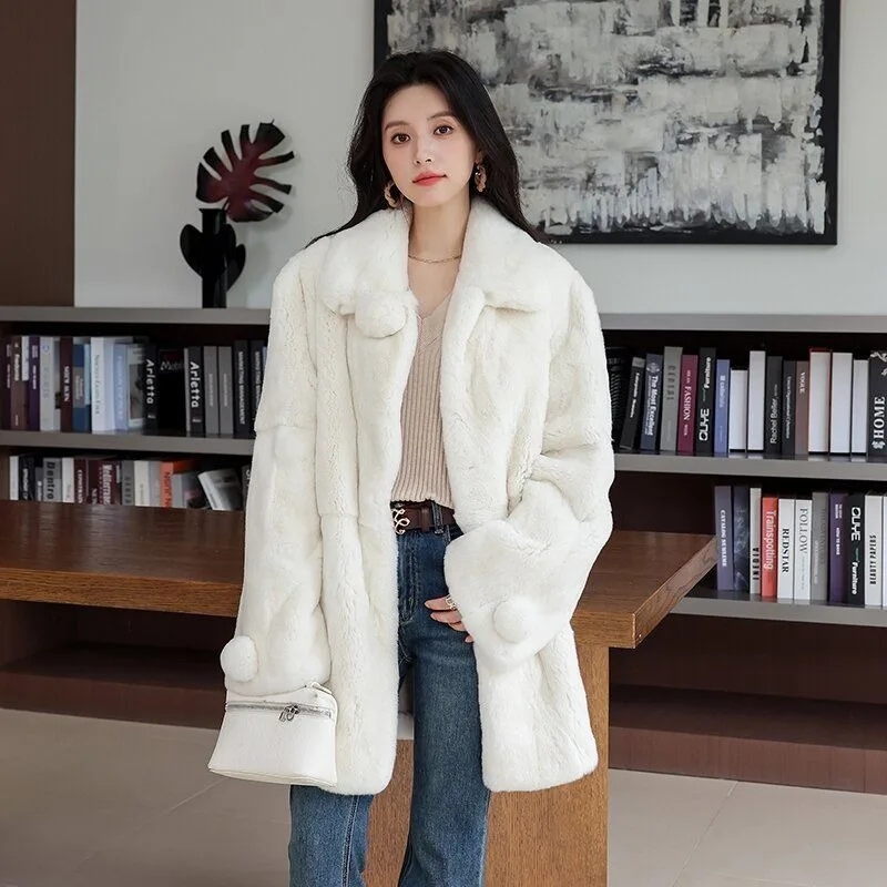 Women's Outerwear 2025 Autumn and Winter New Item Solid Color Loose Imitation Rabbit fur fur Young Medium Long Thick Warm Coat