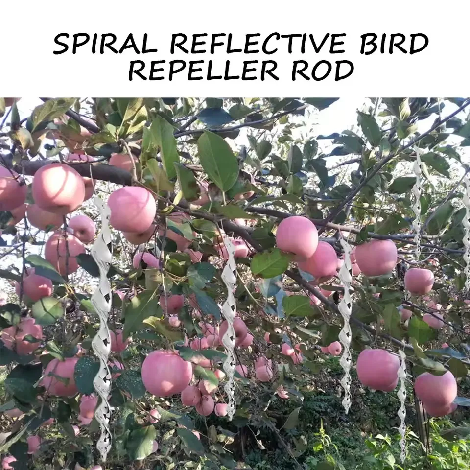 12PCS Rotating Reflective Bird Repeller Rod Wind Spiral Deterrent Control Device Agricultural Scare Bird Garden Ornaments Decor