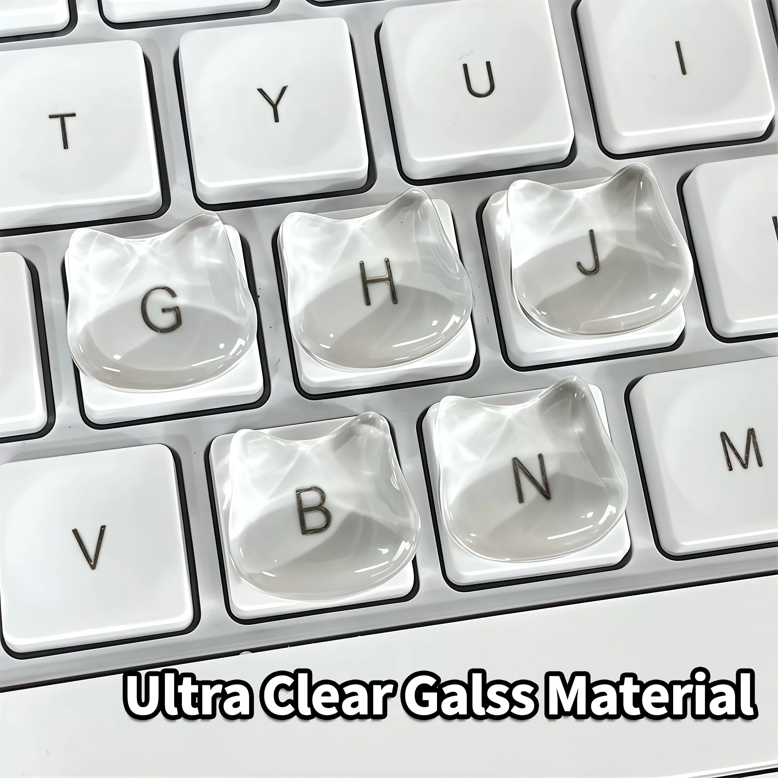Long Nail Keyboard Caps  80 Raised Cat Head Keyboard Stickers Nail-Safe Typing Bubbles Clear