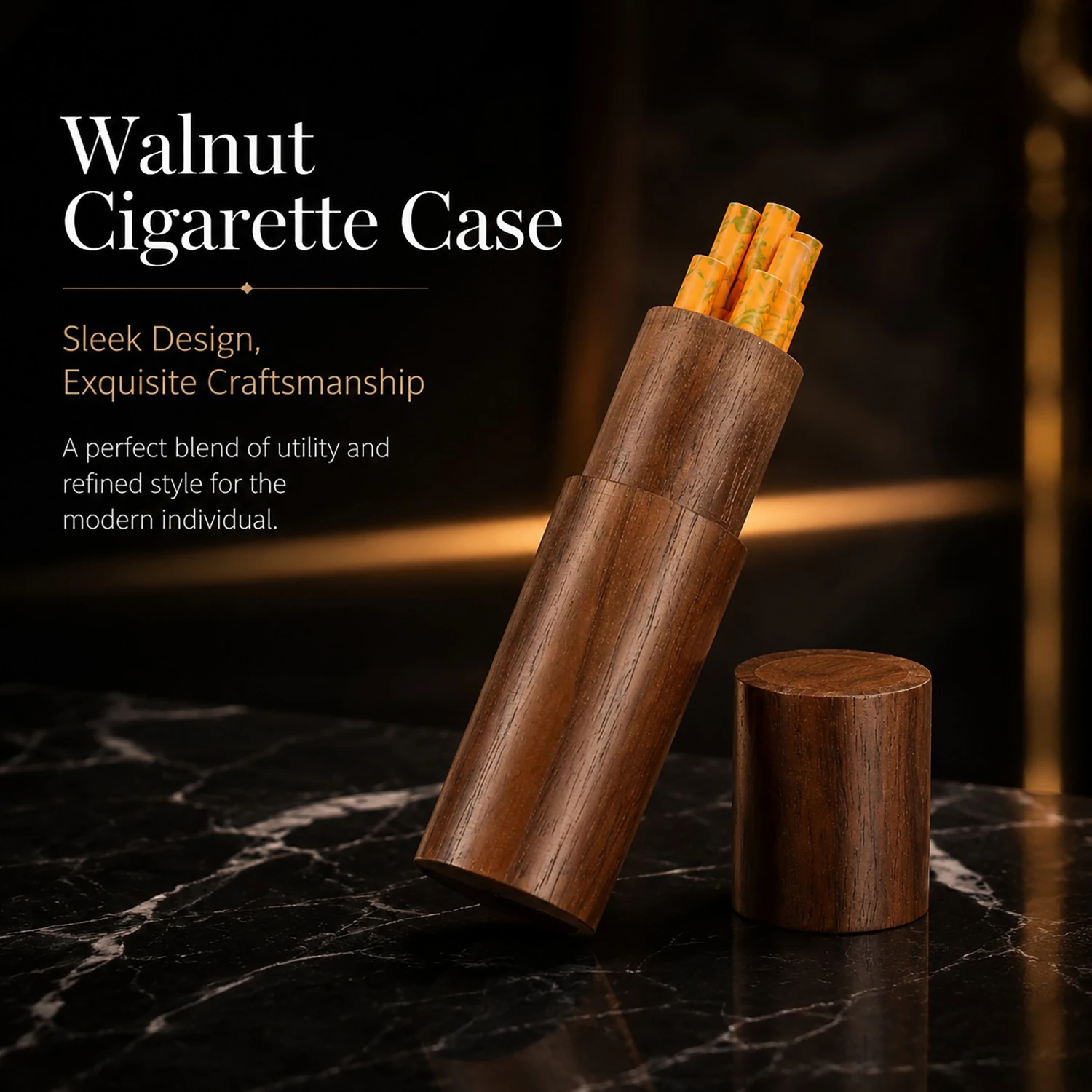 Portable Cigarette Case Round Walnut Cigarette Storage Container for Trave Outdoor Holds Regulars/Medium/Slims Cigarettes