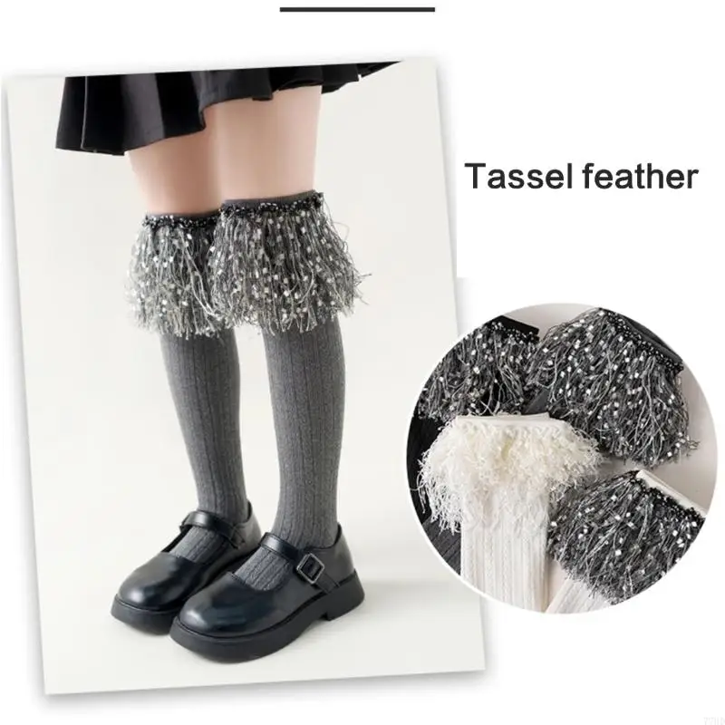 77HD Stilvolle Quasten -Baumwollsocken über knielange Socken, die Wärme und tägliche Komfort für Röcke Shorts oder Jeans bieten