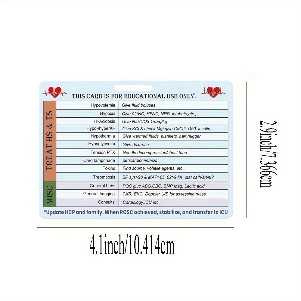 5Pcs Heart Reference Card Heart CPR Code Blue EMT/RN/MD Tag for Medical 2.9x4.1Inch ACLS Survival Card for Medical Professionals