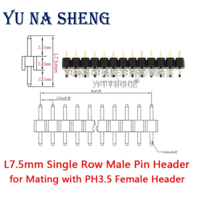 10pcs 2.54mm Ph3.5 Short Profile Single Row Straight 1x3/4/5/6/7/8/9/10/12/20/40P Rohs Gold Pcb Male Female Pin Header Connector