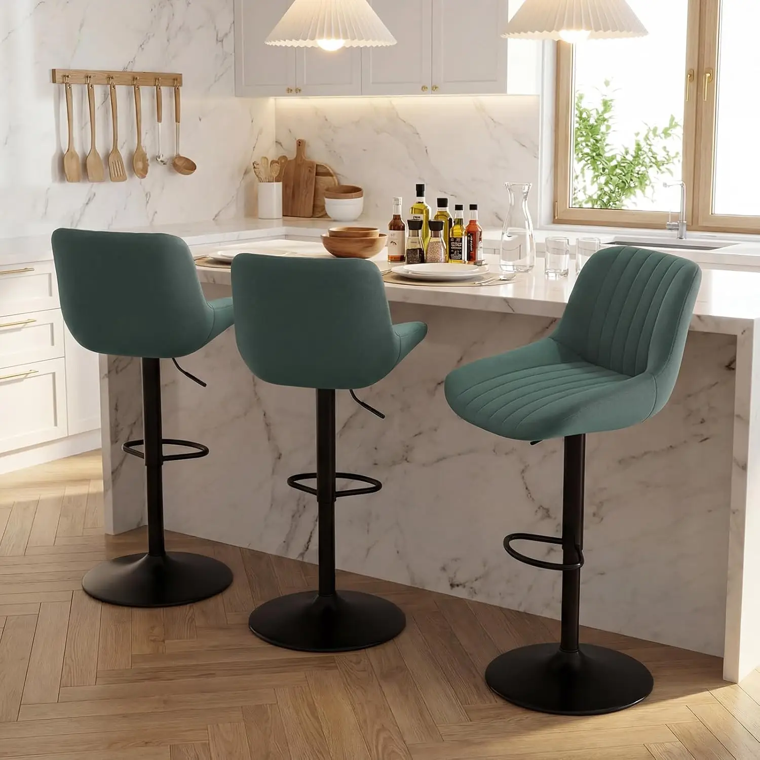 Bar Stools Set of 3, Adjustable Modern Swivel Bar Stools with Backs, Counter Height Performance Fabric Island, Customized