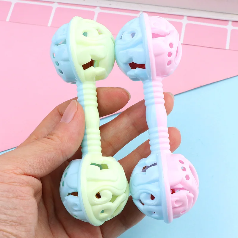 1 pz sonaglio a mano a doppia testa giocattoli per feste per bambini per placare il bambino piccolo giocattolo sonaglio giocattolo Baby Shower mano che tiene campana regalo