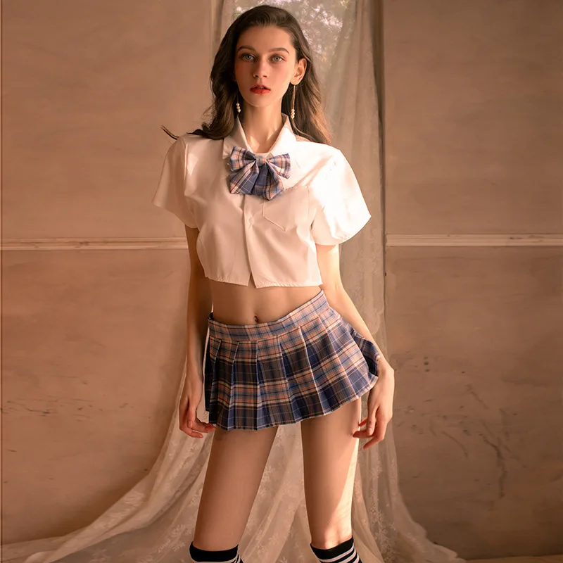 

CHILLGIO Women Hotsweet Plaid Pleated Skirts Suits Fashion Preppy Style Bow Tie Short Sleeve Shirt A Line Skirt Sexy Pajamas Set