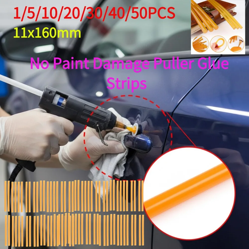 

1/5/10-50PCS Paintless Car Dent Removal Glue Sticks High Adhesion Transparent Hot Melt Glue Strips No Residue Auto Repair Tool